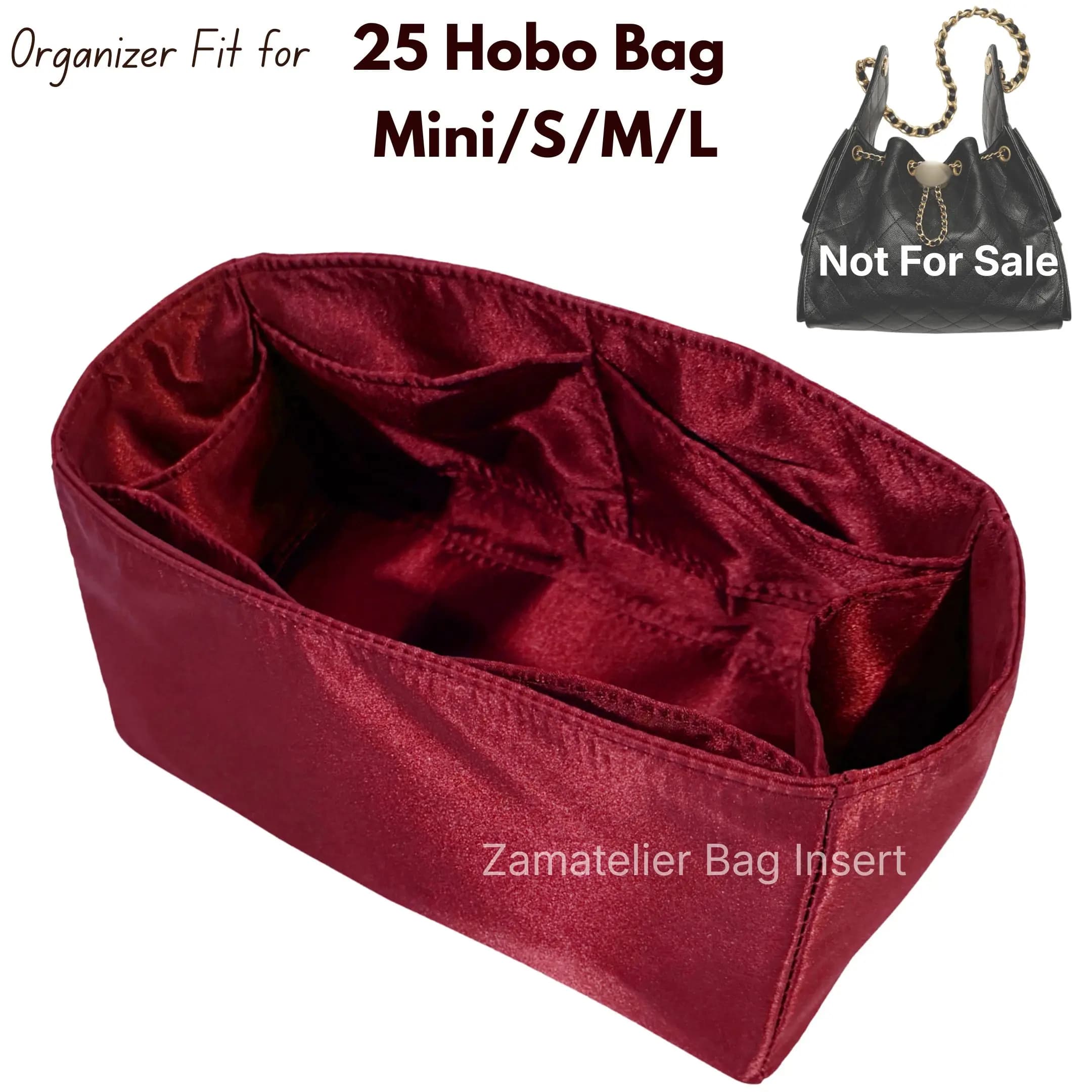 Custom Made Silk Insert for CC 25 Hobo Bag Mini/Small/Medium/Large, Premium Purse Organizer Satin Organiser, Liner Base Shaper