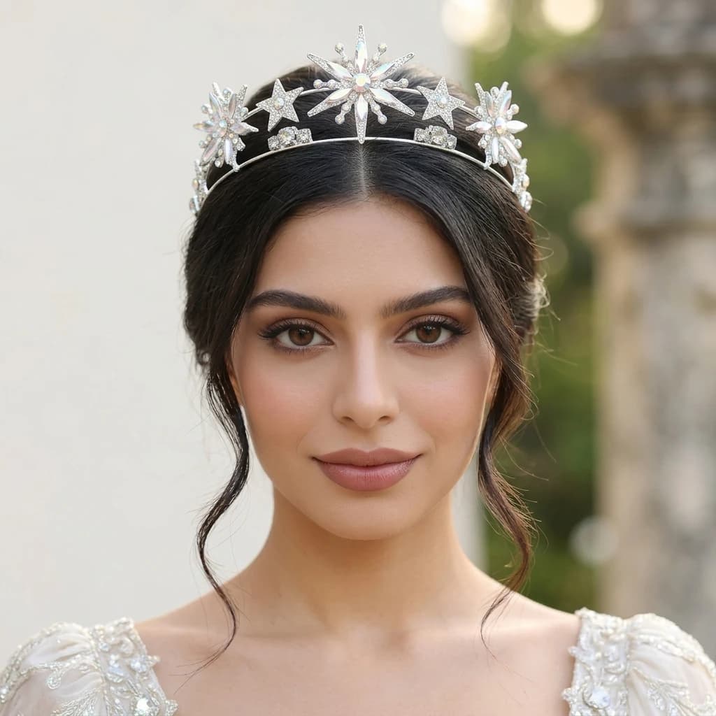 Alloy Rhinestone Star Crown Headband Sparkling Crystal Tiaras for Wedding Photography Bridal Hair Jewelry Princess Diadem