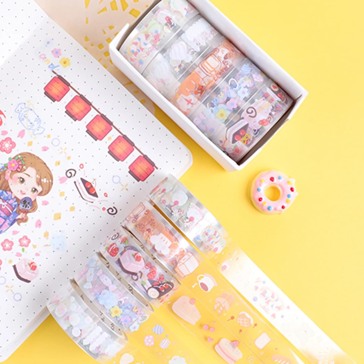5 Rolls Clear PET Washi Tape Set, 1.5cm×2m Transparent Decorative Tape for Scrapbook Journaling Planner DIY Craft Supplies