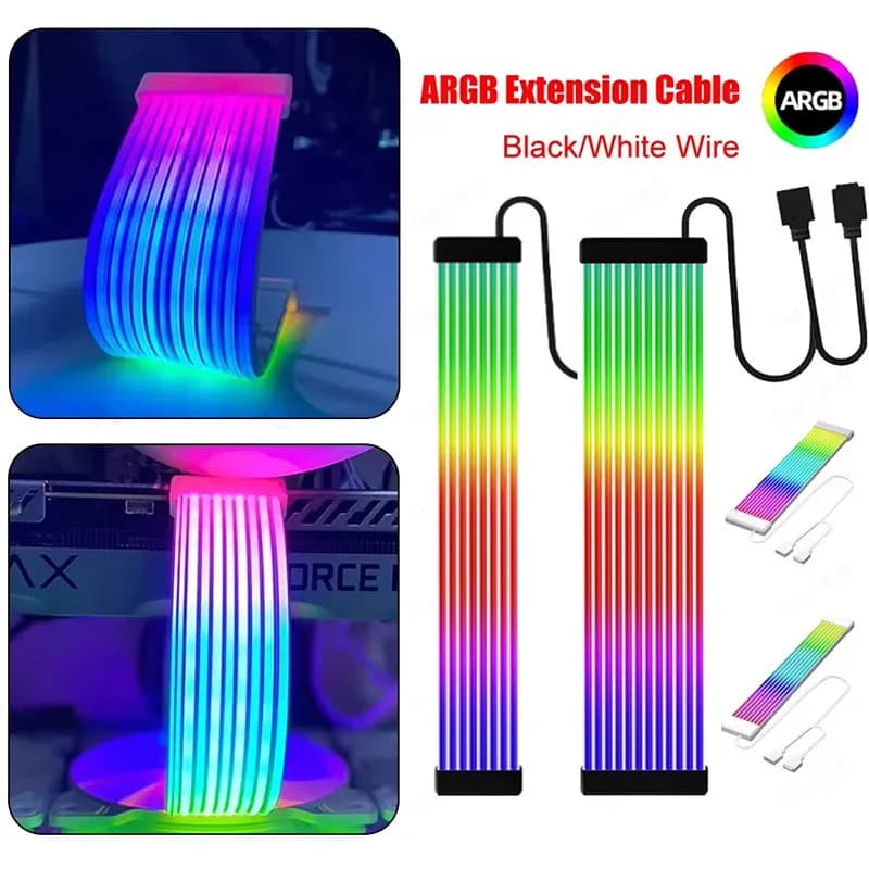 5V 3Pin ARGB Sync PC Cable 8/24PIN Motherboard Power Extension Cable Flexible LED Strip Light DIY Kit for Computer Power Supply