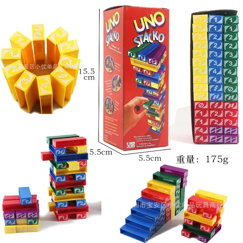 Mattel Stacko UNO Card Board Game, Family Entertainment Poker Party, Stacko Building Blocks Toy Poker, Birthday Gift