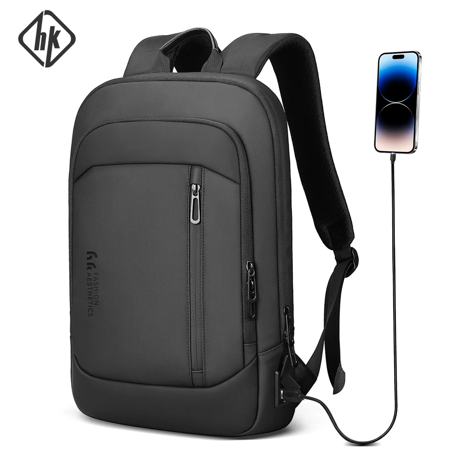 HK Lightweight Men's Business Backpack 15.6 inch Laptop Backpack with USB Port AntiTheft Waterproof Backpack Computer School Bag
