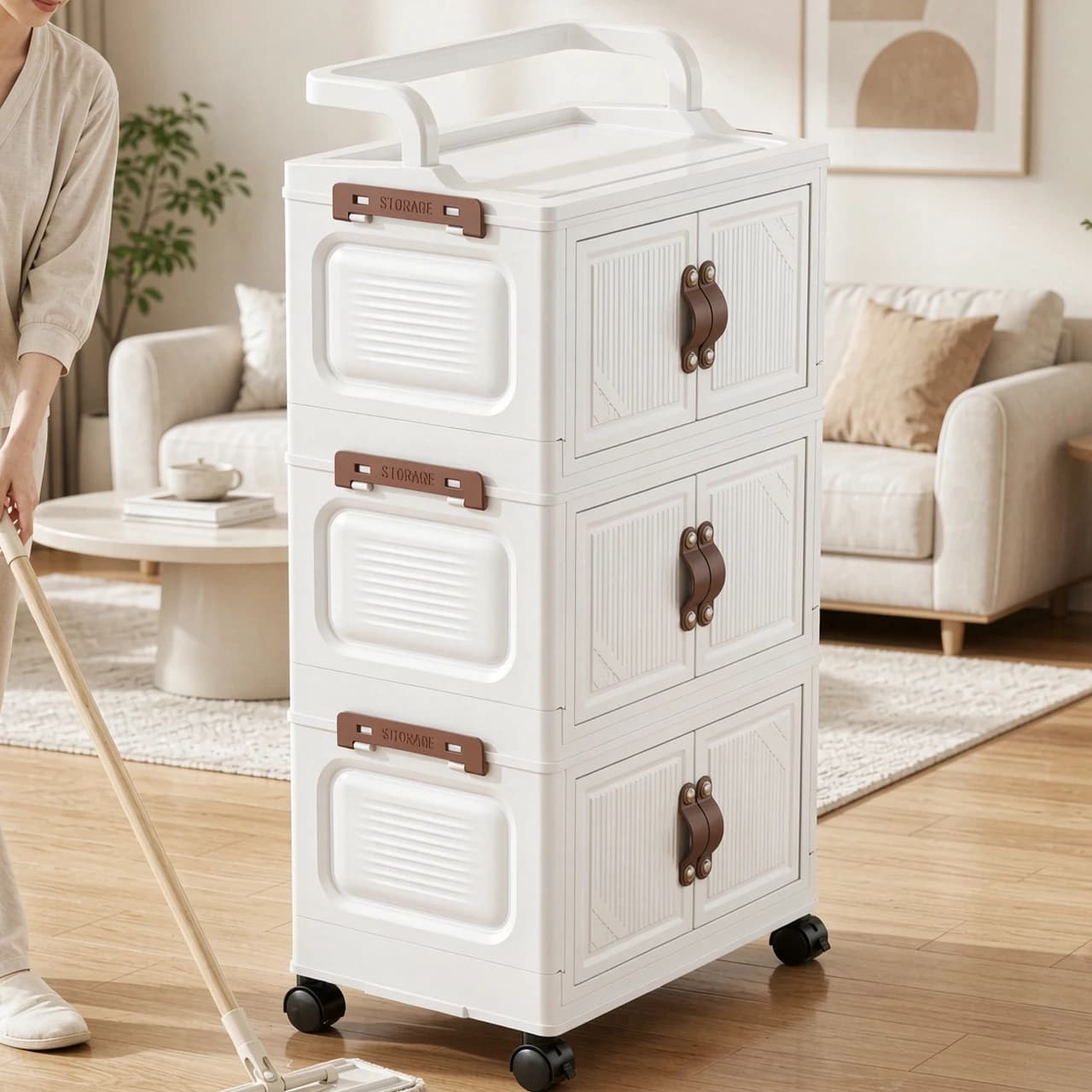Kids Plastic Folding Storage Cabinet for Toys Clothes Snacks Movable Simple Baby Wardrobe for Bedroom Organization