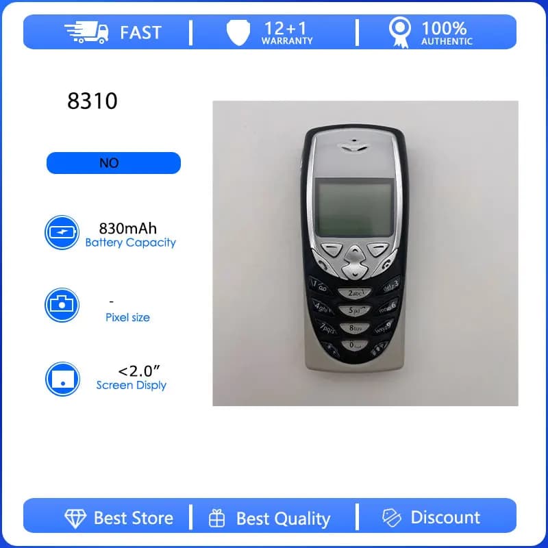 Original Refurbished 8310 2G Unlocked GSM 900/1800 Mobile Phone Russian Arabic Hebrew Keyboard Made in Finland