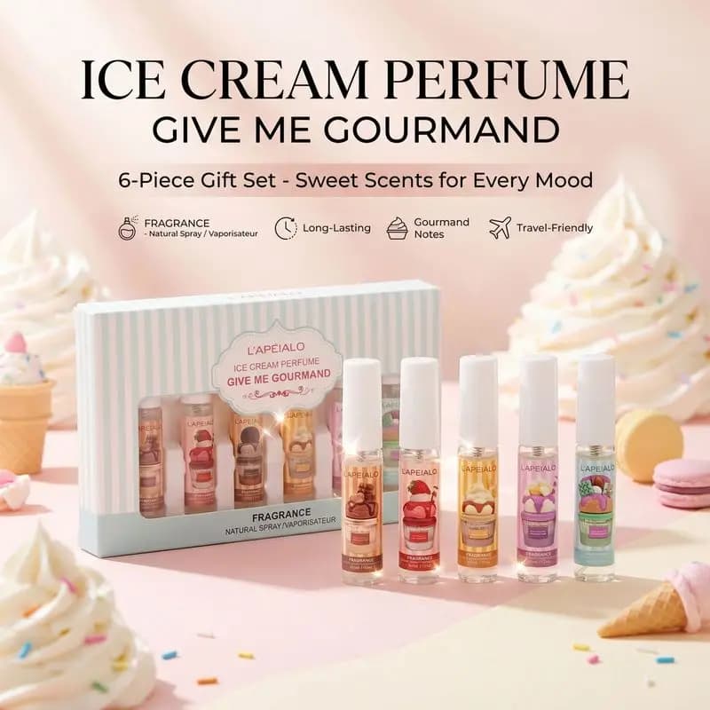 LAPEIALO Ice cream perfume 6 Gift box set of gourmet milk-flavored light fragrance mini portable spray bottles
