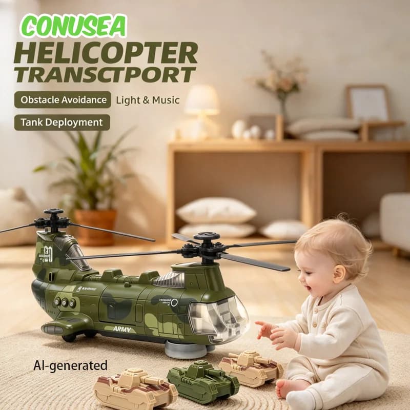 Baby Electric Universal Plane Model Helicopter Aircraft Children Toy Rotating Light Music Transport Plane Tank Toy Boys Girls