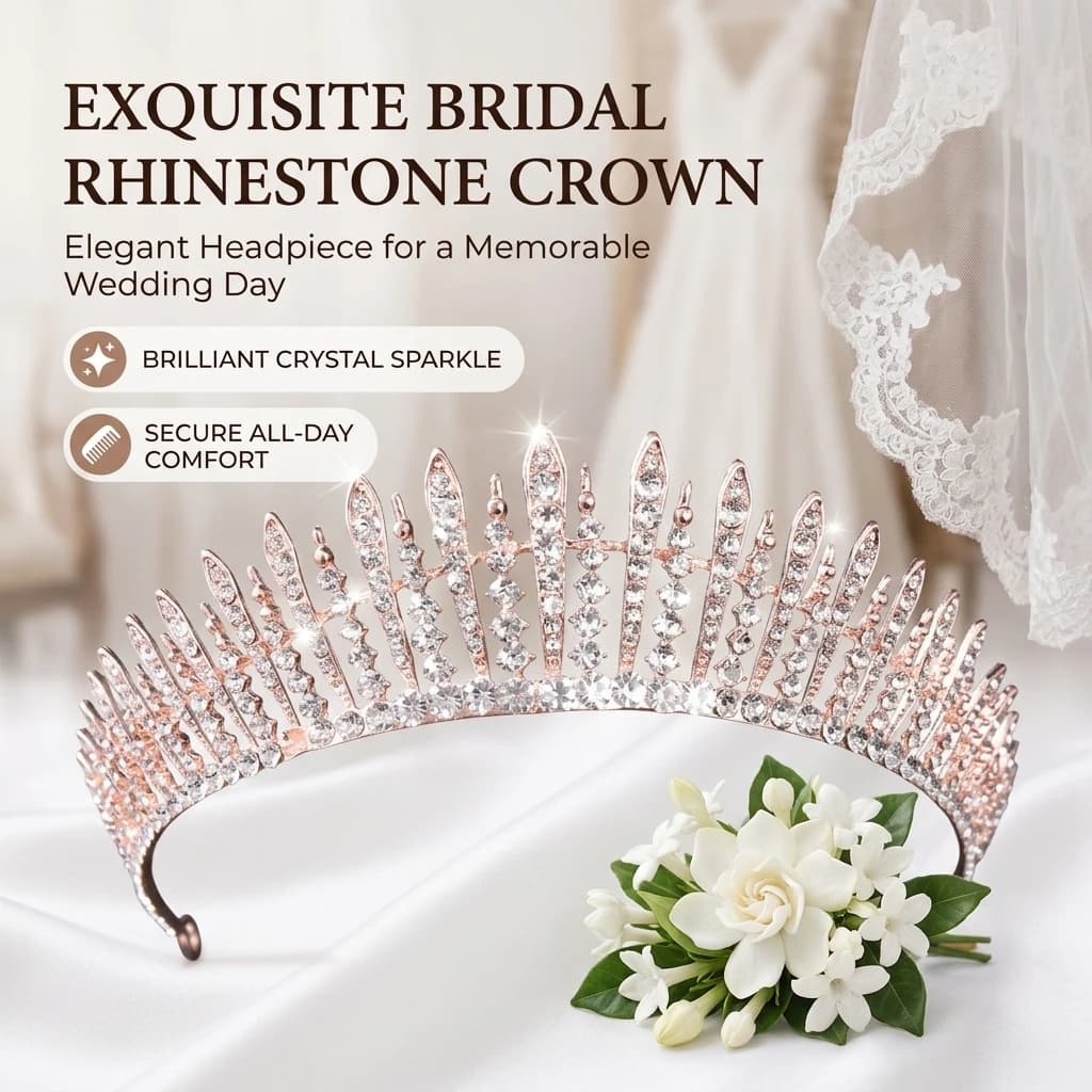 Bridal Crystal-Crown Headband Rhinestone Alloy Hair Accessory Shiny Comfortable Fit for Wedding Stage Party Photography Women