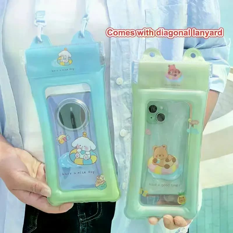 Cartoon Waterproof Phone Case Pouch Swimming Underwater Photography Air Cushion Water Proof Bag Hanging Diving Pouch Universal