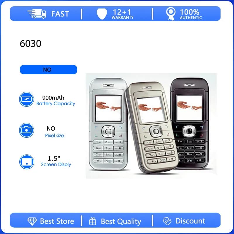 Refurbished Original 6030 single Sim 2G Unlocked GSM 900/1800 Mobile Phone Arabic Keyboard Made in Finland