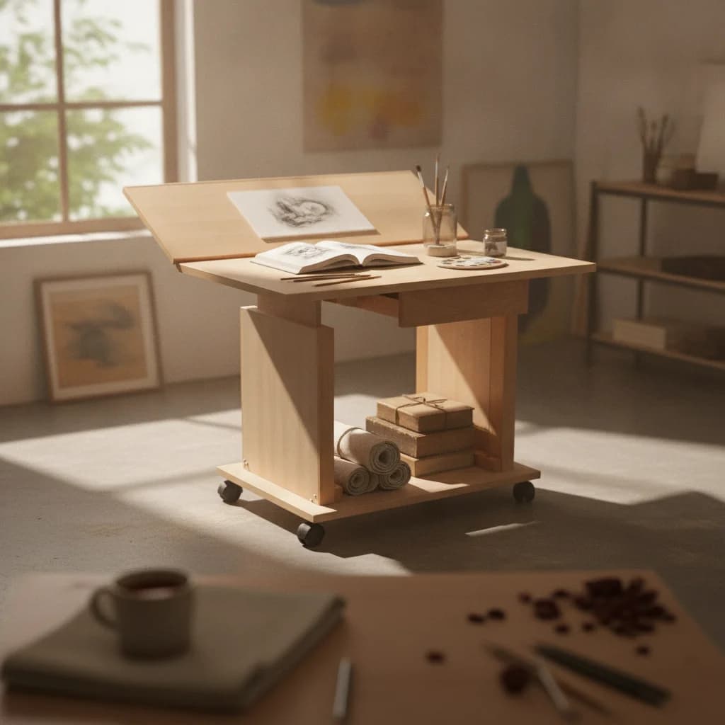 Adjustable Still Life Table Beech Wood Tilting Drawing Table Studio Furniture Rectangular Easy Assembly for Sketching