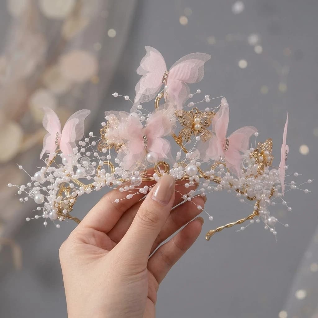 Bridal Tiara Comfortable Crown Headband for Wedding Party Photography Elegant Alloy Pearl Butterfly Hair Jewelry Gift