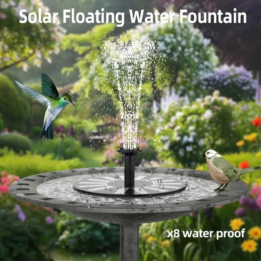 1.5W Solar Powered Floating Fountain Pump Kit 8 Nozzles Accessories, Eco-Friendly Solar Water Pump, Outdoor Garden Pond Swimming