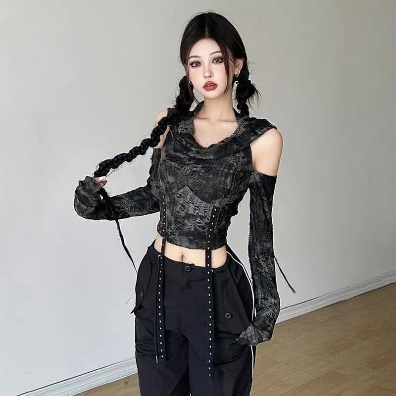 Off Shoulder Hoodie Long Sleeve T Shirt Women Black Casual Slim Fit Top Streetwear Y2K Harajuku Aesthetic Fall Winter Blouse
