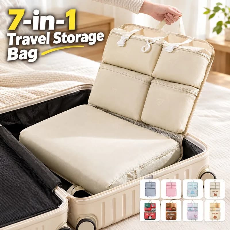 7-in-1 Travel Storage Bag, Portable Hanging Underwear Organizer, Large Capacity Luggage Packing Pouch for Travel Clothes Socks