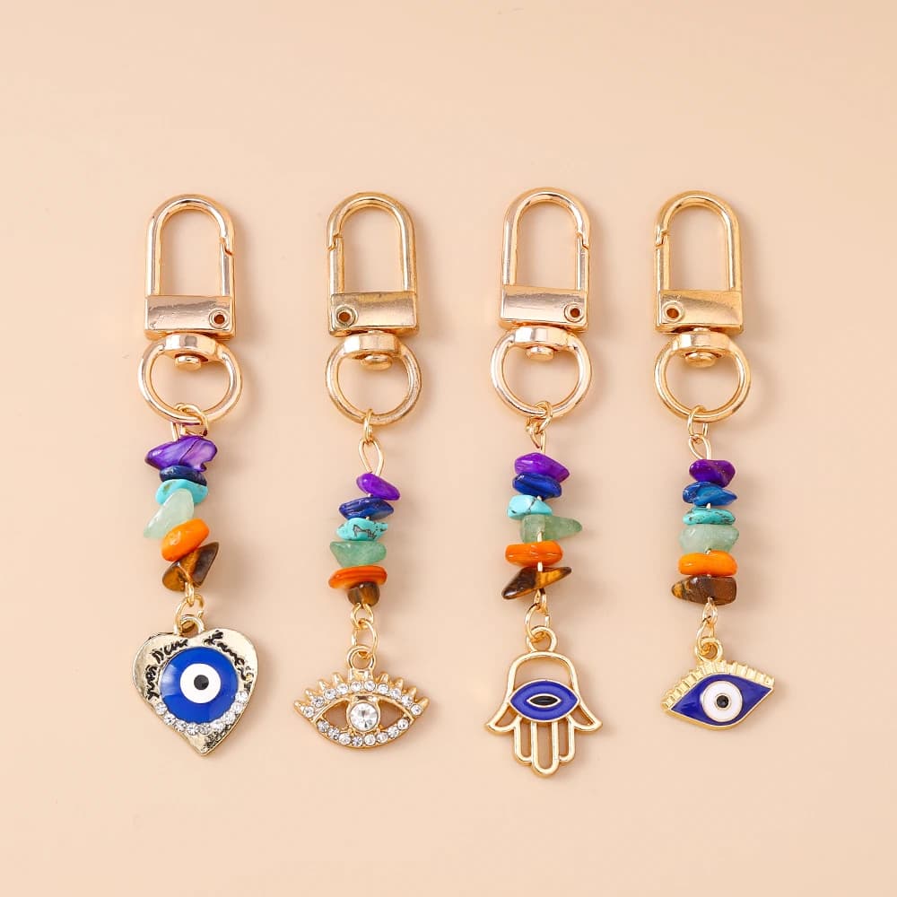 Fashion Evil Eyes Keychain Colorful Stone Key Ring Pendants for Women Girls Handbag Decor DIY Handmade Jewelry Key Chain Gifts