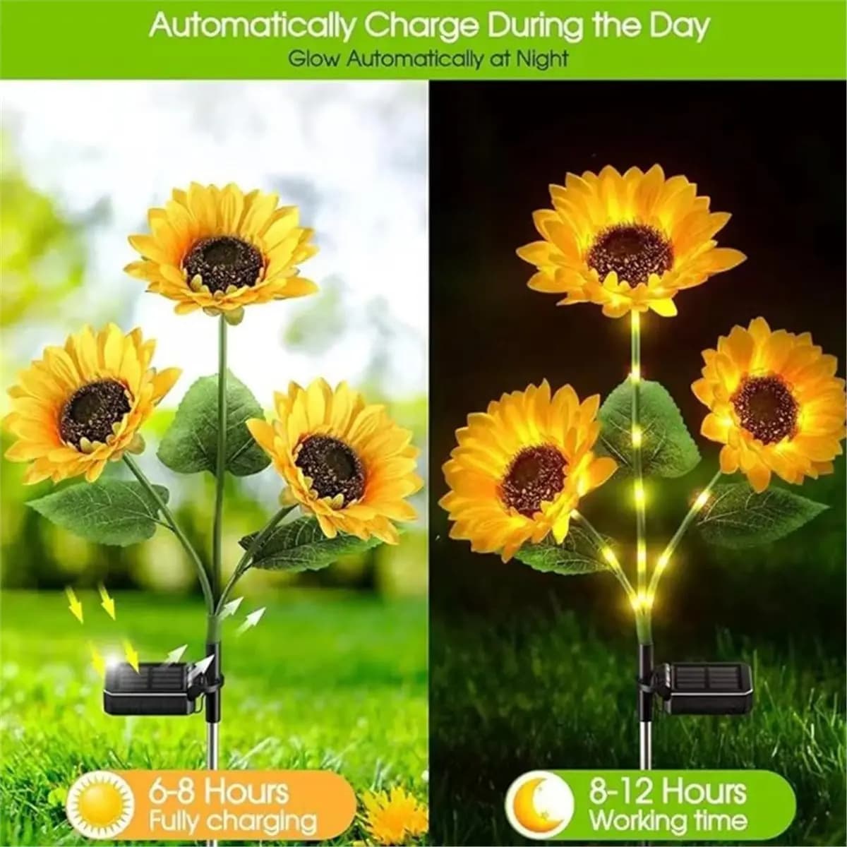 【~ New FDDT】Solar Powered Sunflower Light & Glowing Branches Sunflower Stakes Outdoor Waterproof LED Ground Insert Lawn Lamp