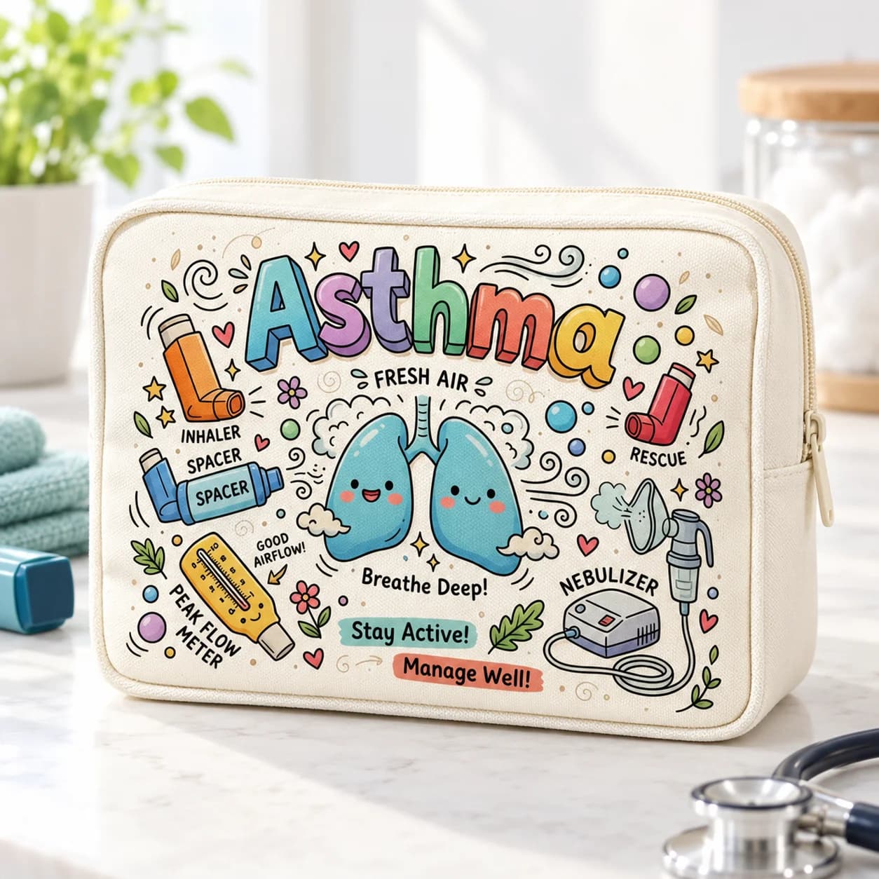 Asthma Medicine Bag Portable Canvas Inhaler Pouch Travel Respiratory Care Organizer Nebulizer Storage Case Daily Carry Kit