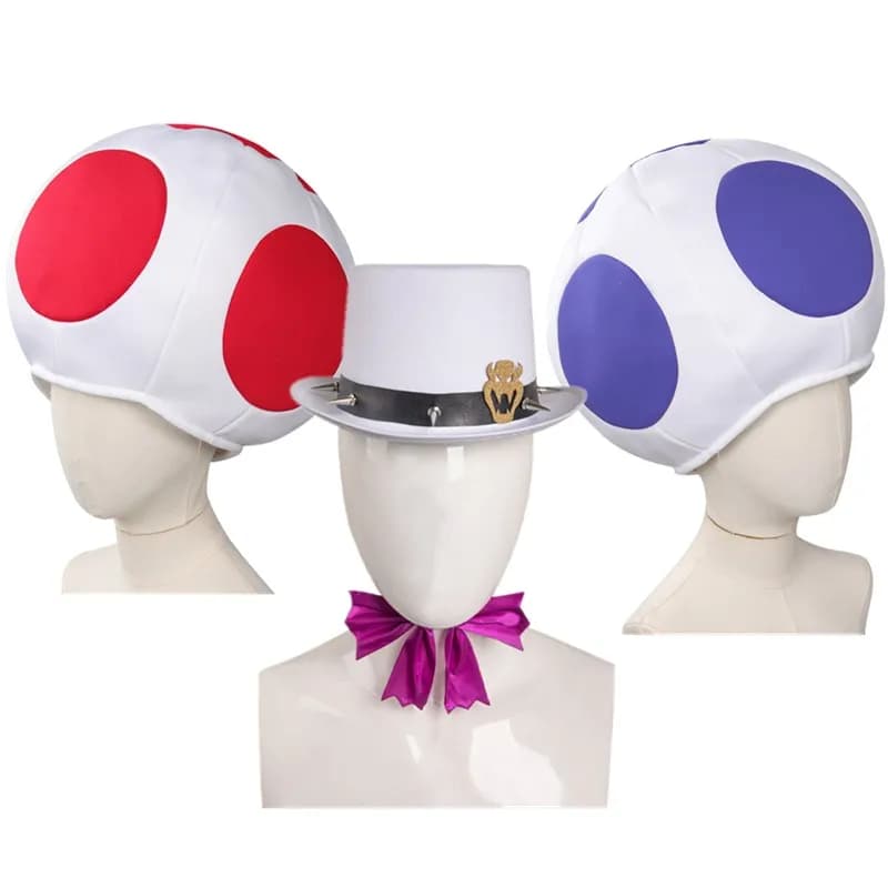 Roleplay Men Boys Toad Cosplay Kinopio Hat Bowser Cap Bros 2 Fantasia Mushroom Headwear Halloween Carnival Costume Accessories