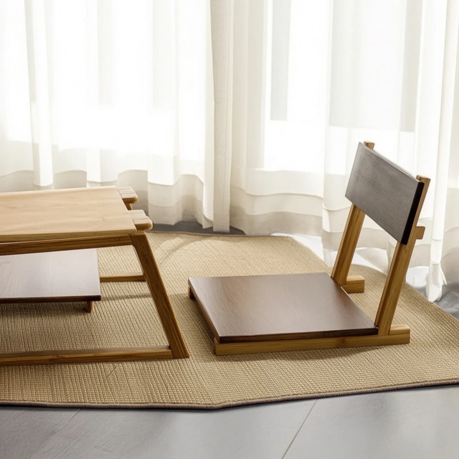 Floor Seat with Back Support Foldable Bamboo Tatami Style Compact Chair for Home or Balcony