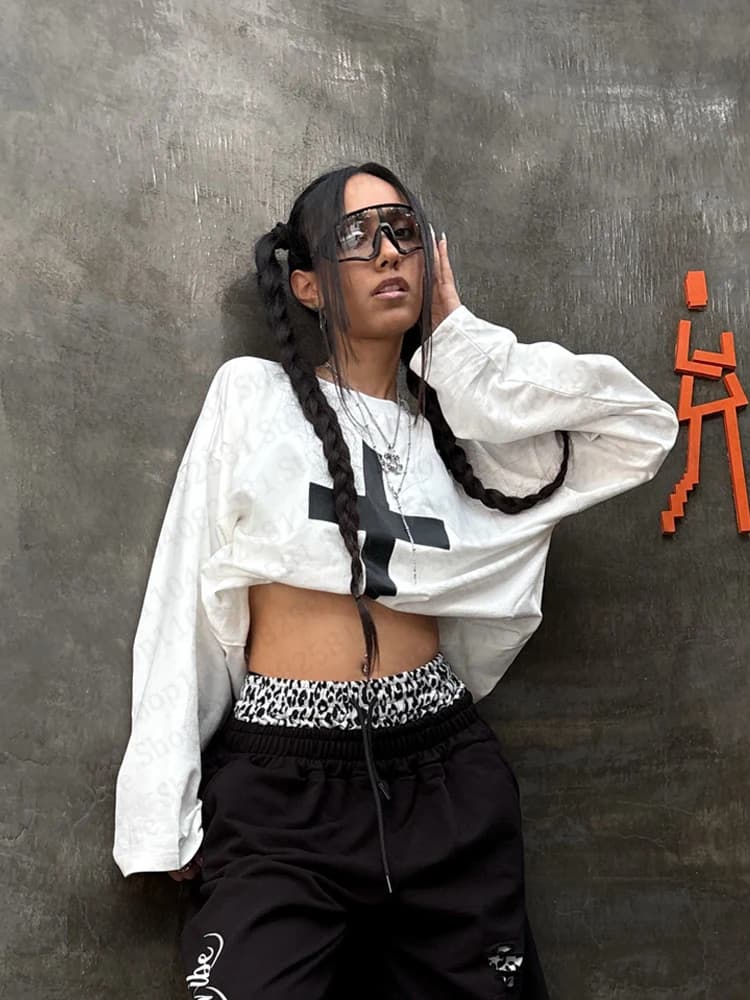 Aesthetics 2000s Retro Geometry Y2k Style Harajuku Clothing Street Wear Baby T-shirt Street Wear Gothic Long Sleeve Emo girl