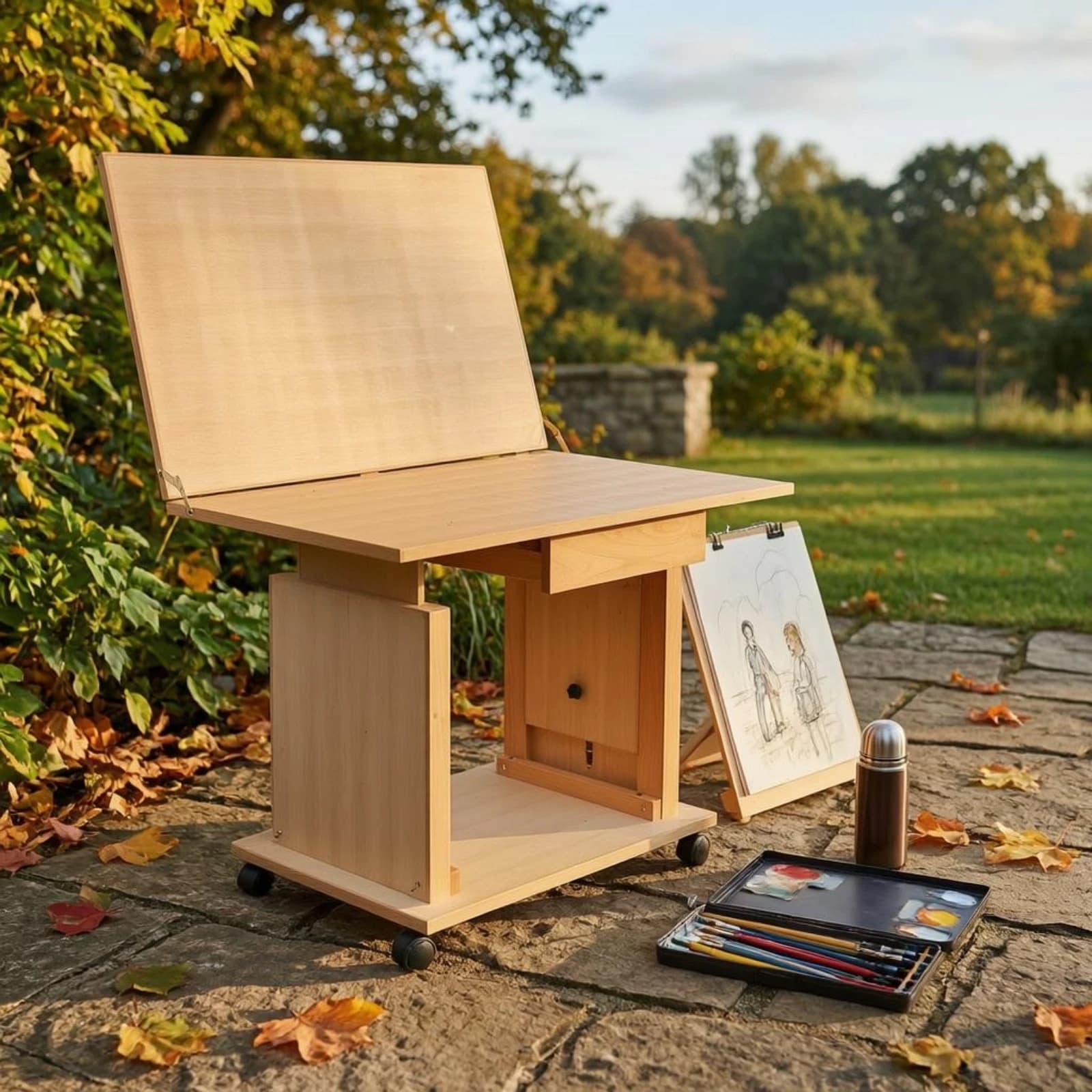 Adjustable Still Life Table Beech Wood Tilting Drawing Table Studio Furniture Easy Assembly Storage Drawers for Copying