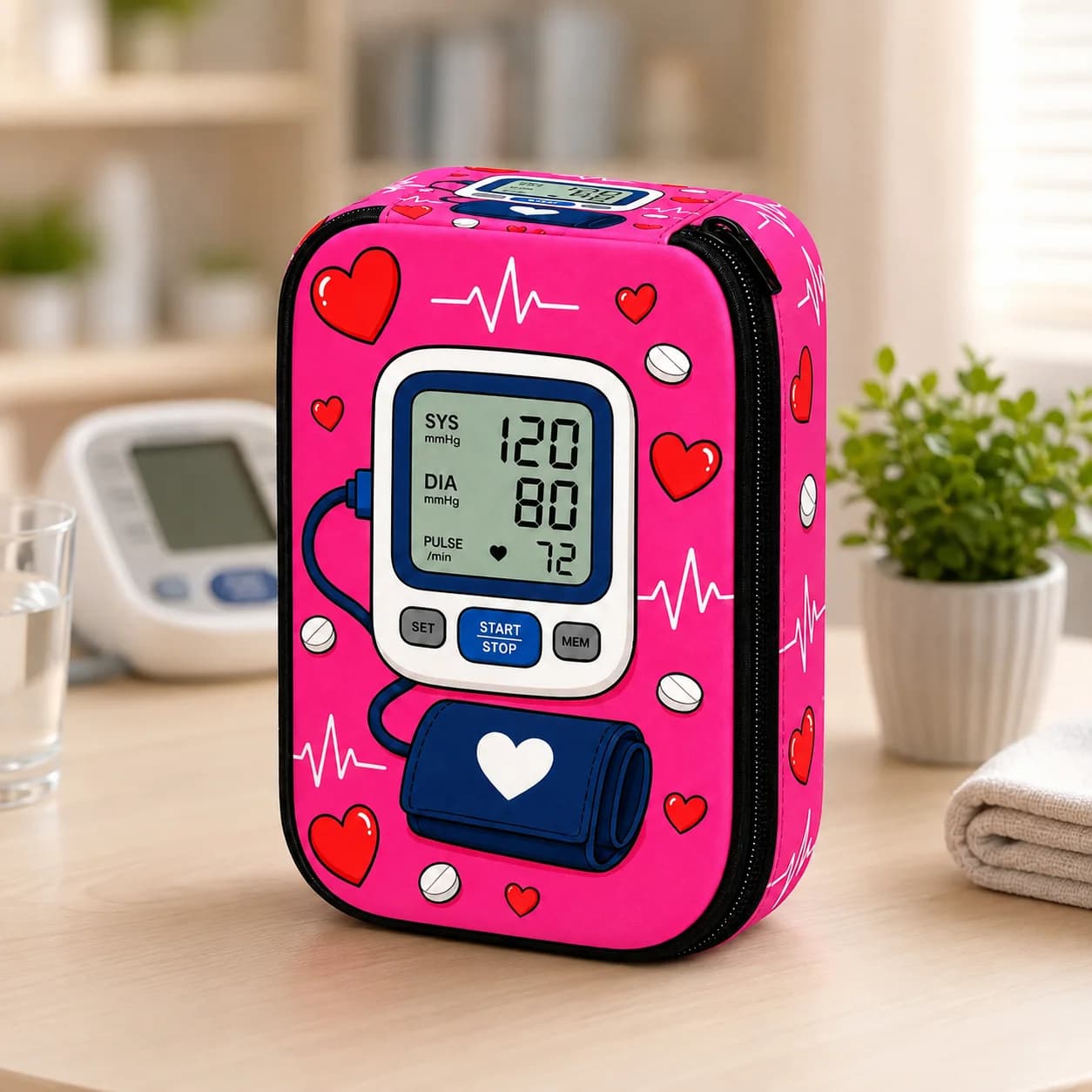 Blood Pressure Monitor Bag Printed Protective Storage Case Portable Home Health Device Organizer Travel Carry Pouch Accessories