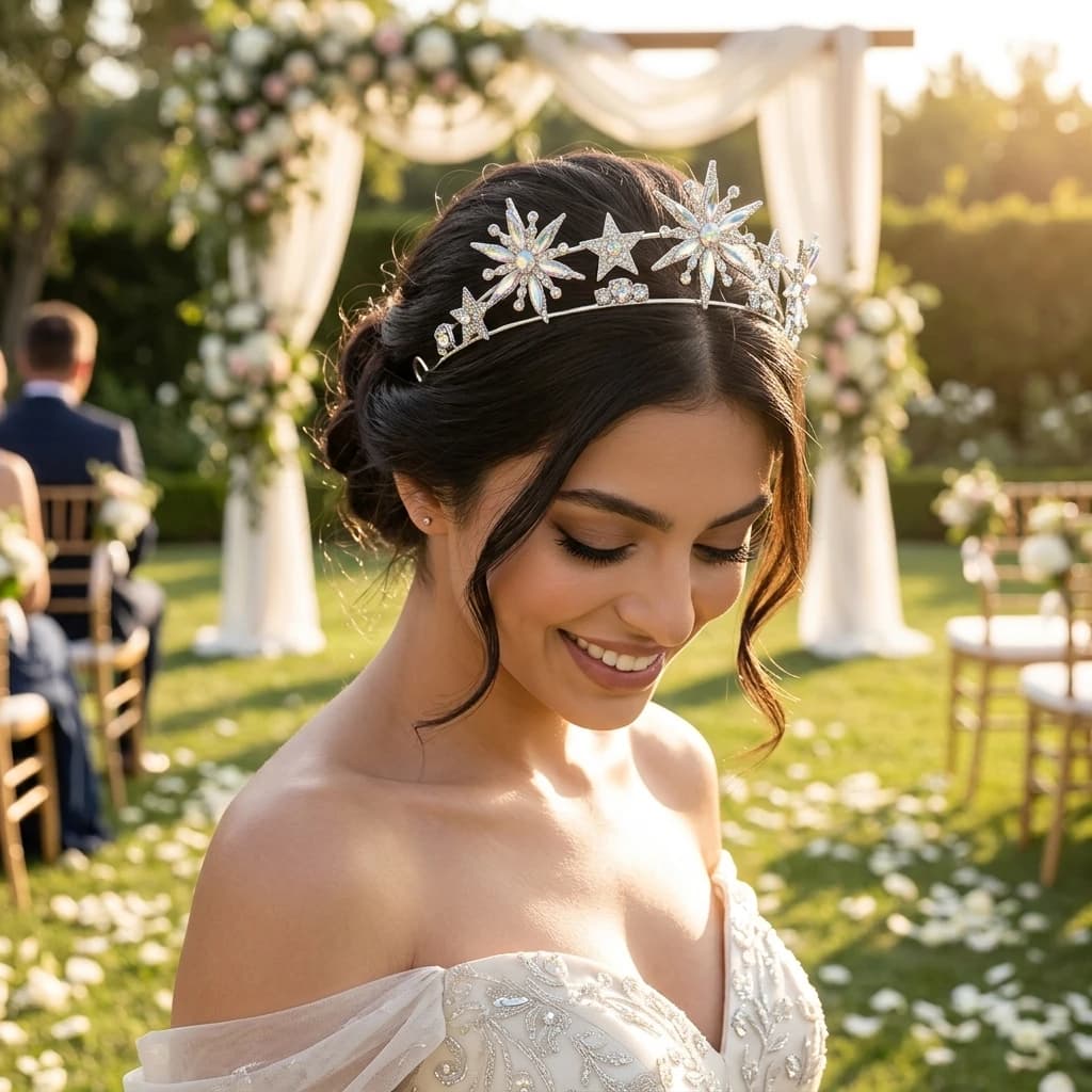 Bridal Tiara Sparkling Double Layer Star Crown Hairband for Wedding Photography Party Proms Elegant Crystal Headpiece Jewelry