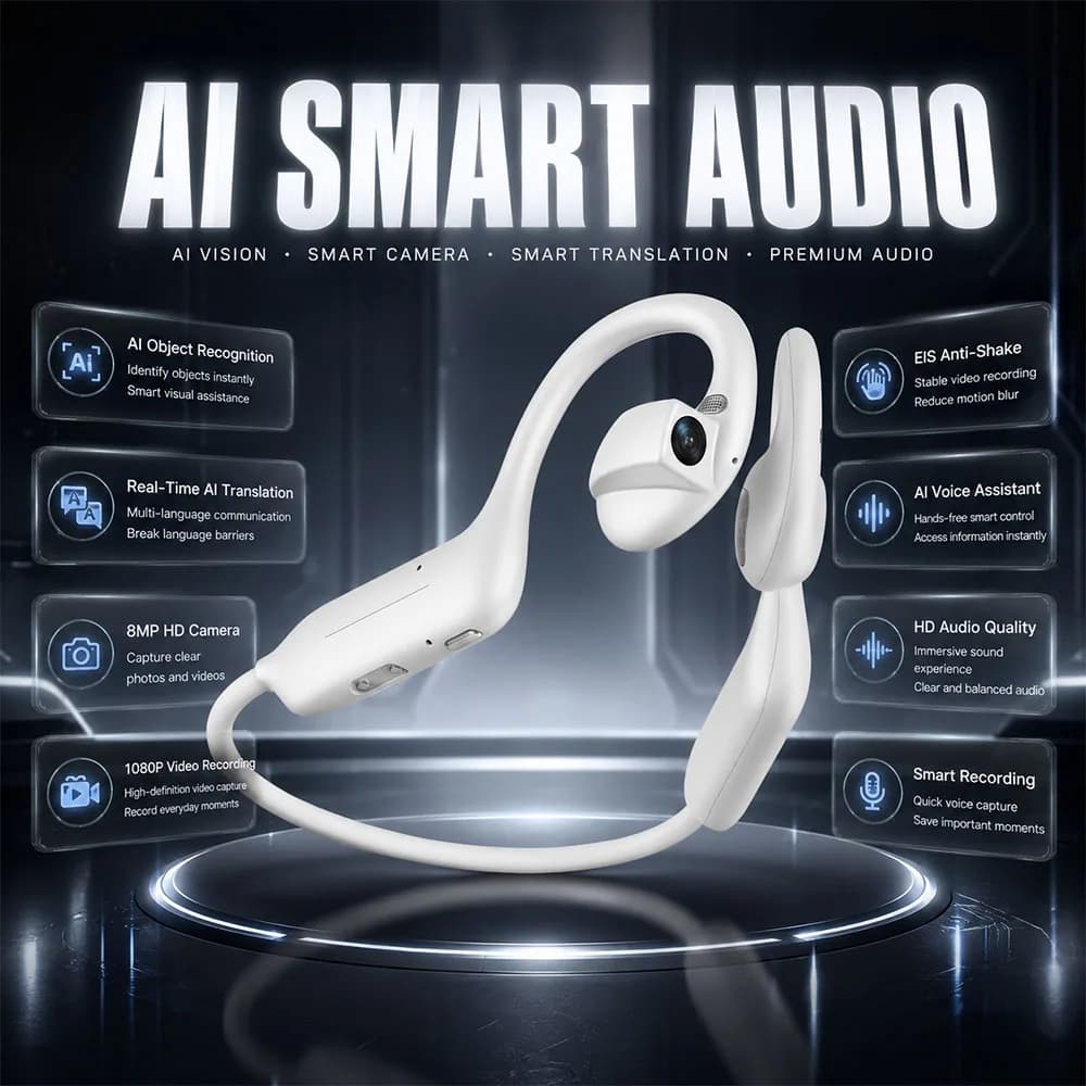 NEW 1080P UHD Bluetooth Earphones 800W Camera Portable Smart Translation Earbuds Outdoor Music Comfortable Wearing Headphones