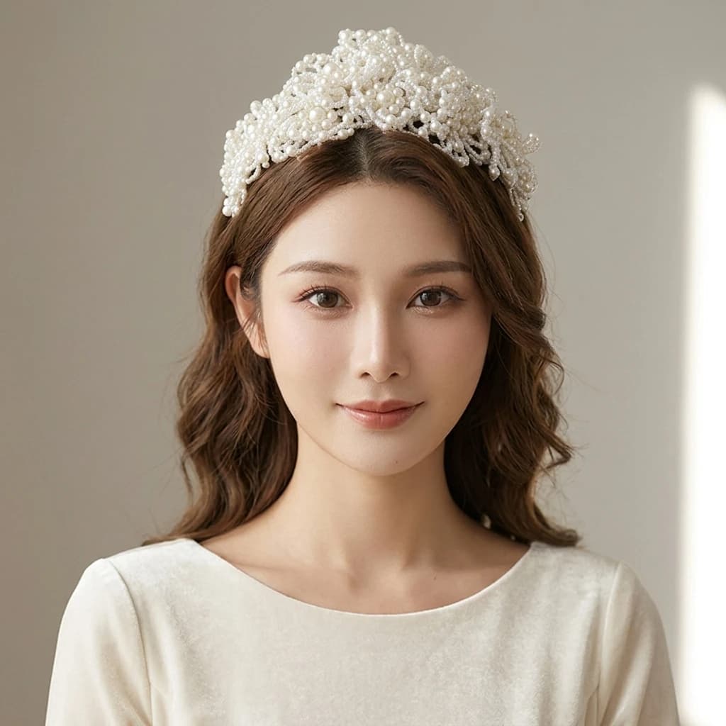 Pearl Crown Headpiece For Wedding Bridal Live Streaming Photography Dress Accessories