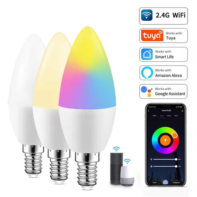 Tuya Smart WiFi C37 Candle LED Bulb, For Smart Home Lighting, Dimmable Light, Smart Life App Control, Alice Yandex Voice Control