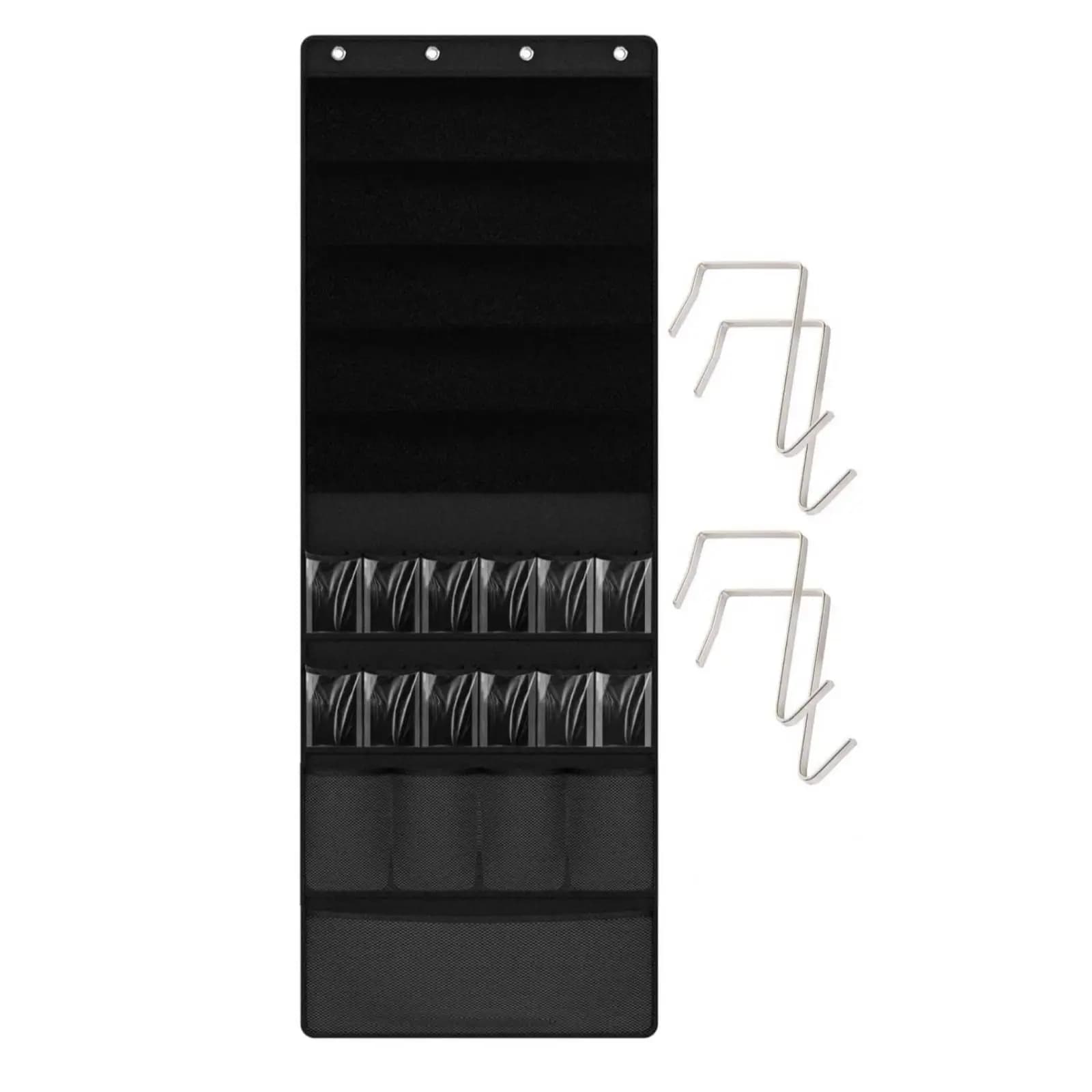 Wall Hanging Shoe Storage Net over Door Organizer Space Saving Nonwoven Fabric Black with Metal Hooks for Closet Playroom