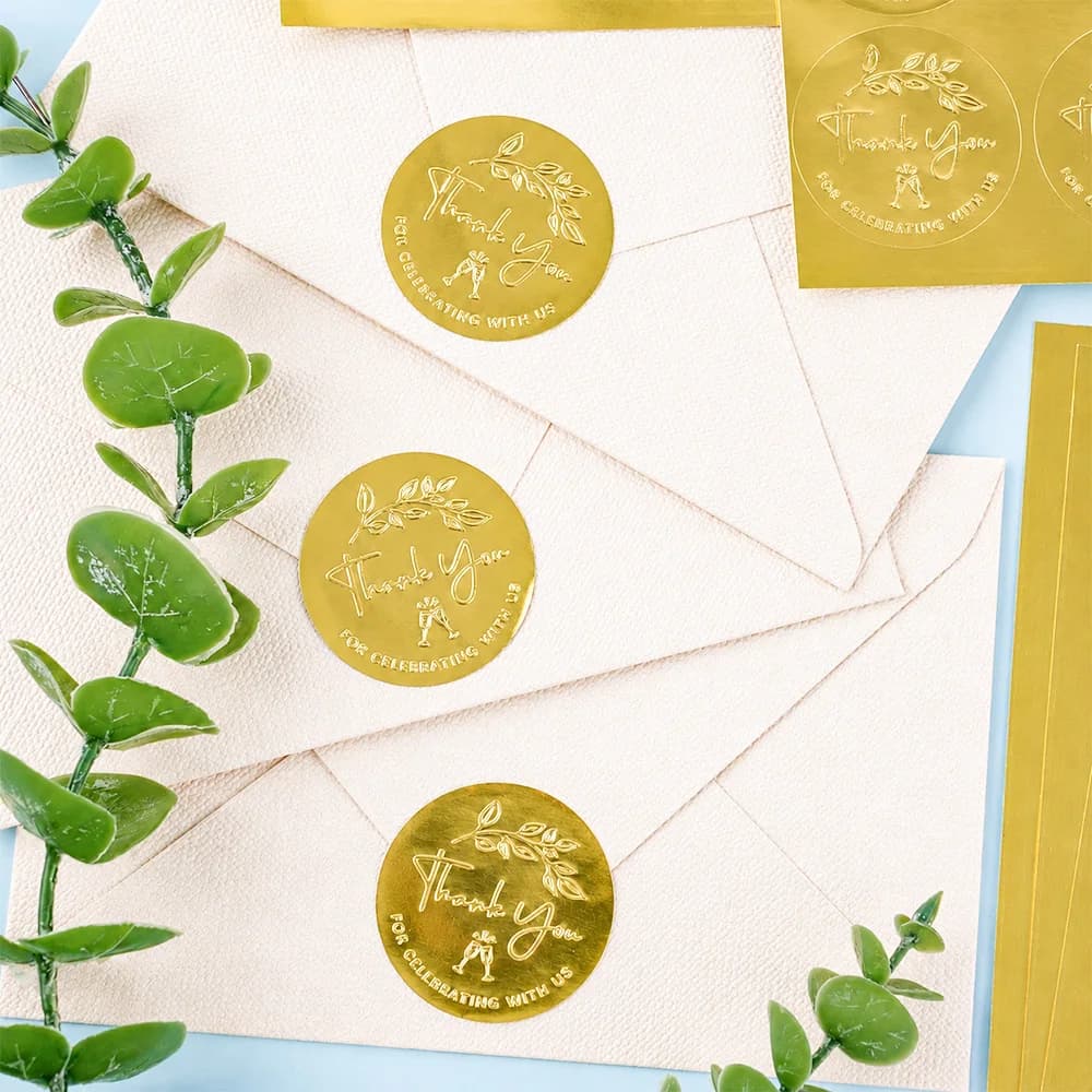 100PCS Thank You for Celebrating with Us Stickers, 10sheets Gold Foil Labels for Wedding Party Favor Bags,Baby Shower Decoration