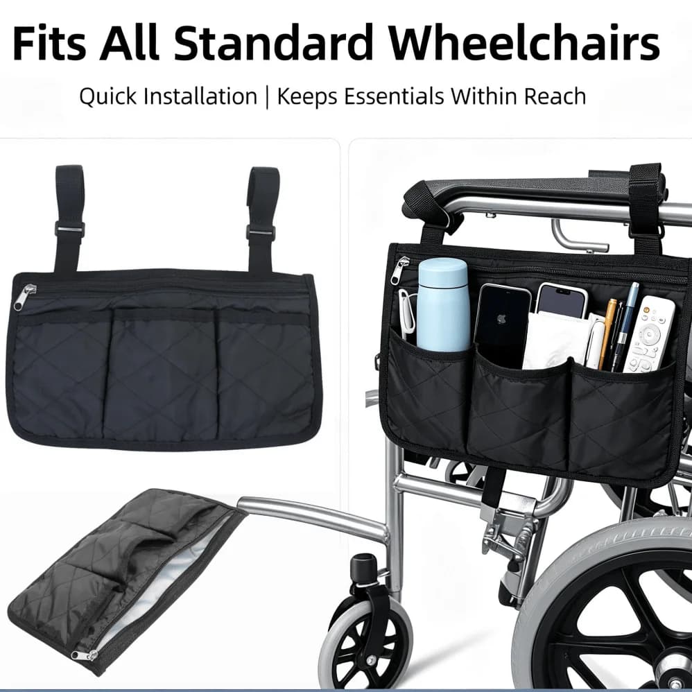 Multifunctional Wheelchair Armrest Side Storage Bag with Multi-pocket Hanging Stroller Bag Travel Essential for Easy Organizatio