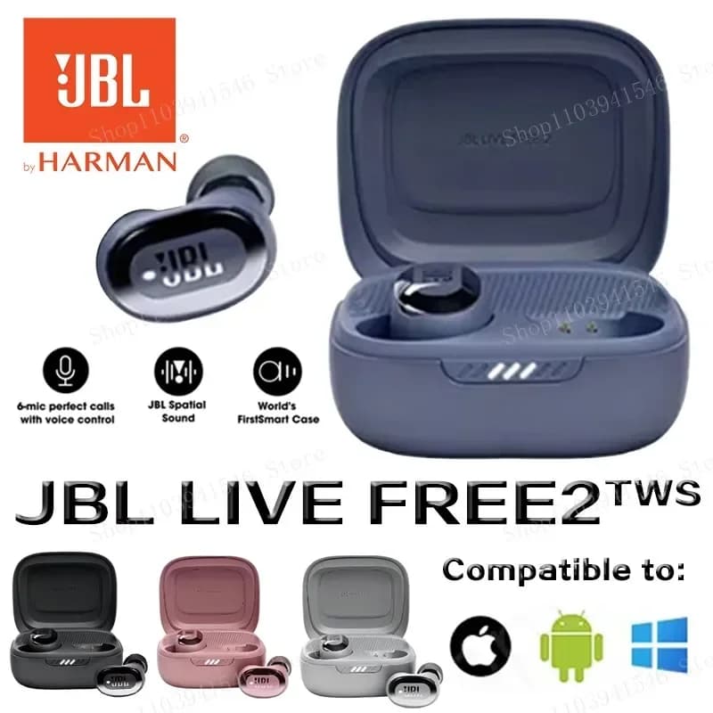 Original JBL LIVE FREE2 True Wireless Bluetooth Earphone Noise-cancelling Earbuds Music Sports Headset IPX5 Waterproof Antisweat