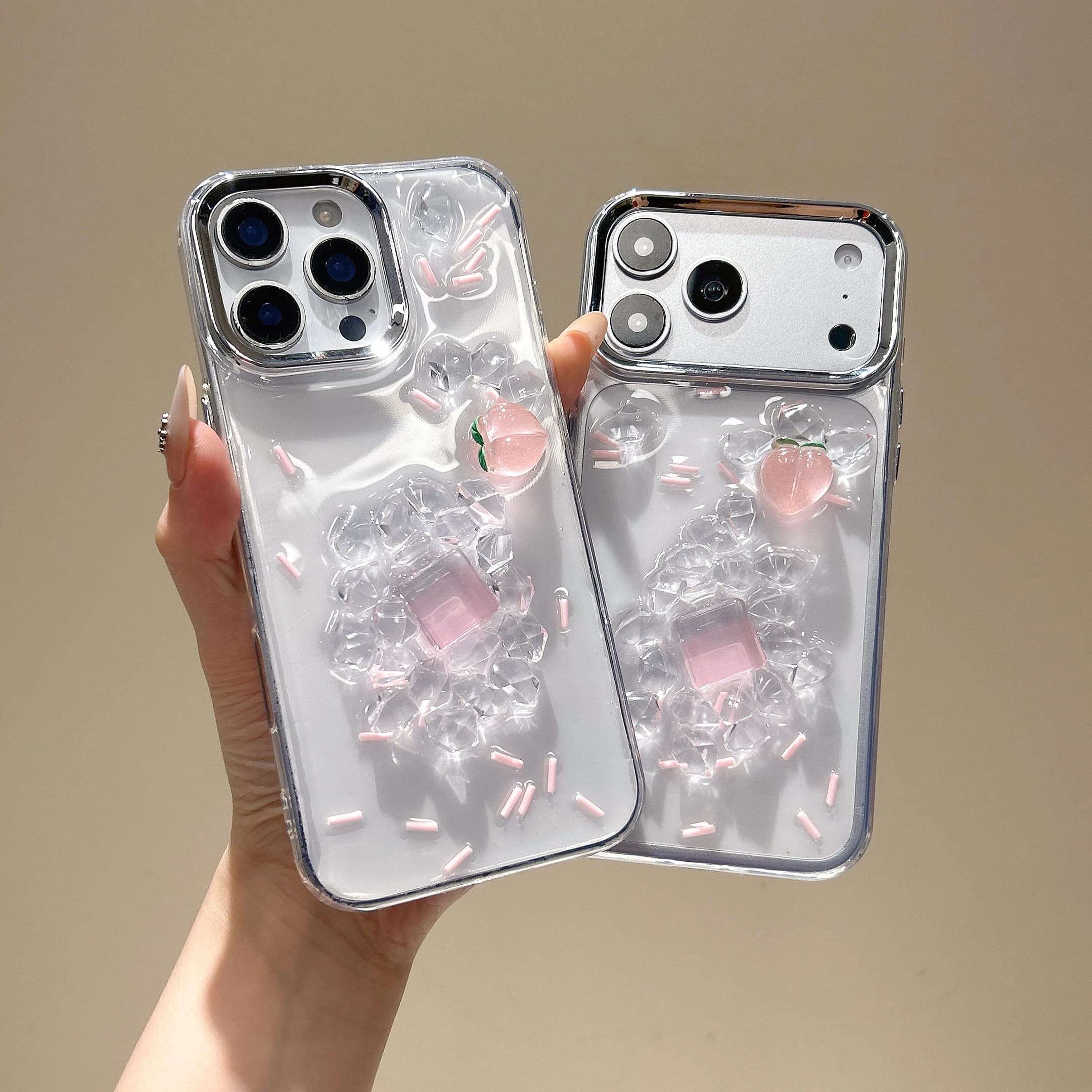 Resin Phone Case 3D Perfume Bottle Ice Cube for iPhone 13 14 15 16 17 Pro Max Shockproof Transparent Cover Coque Funda