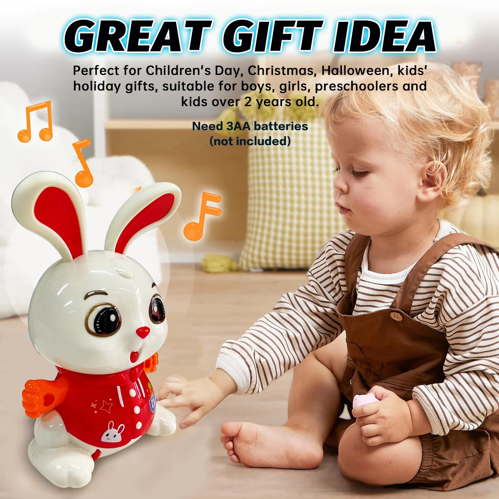 Cute Bunny Electric Toy for Babies 360° Rotation with Colorful Sound And Light Effects Adorable Gift for Baby Development