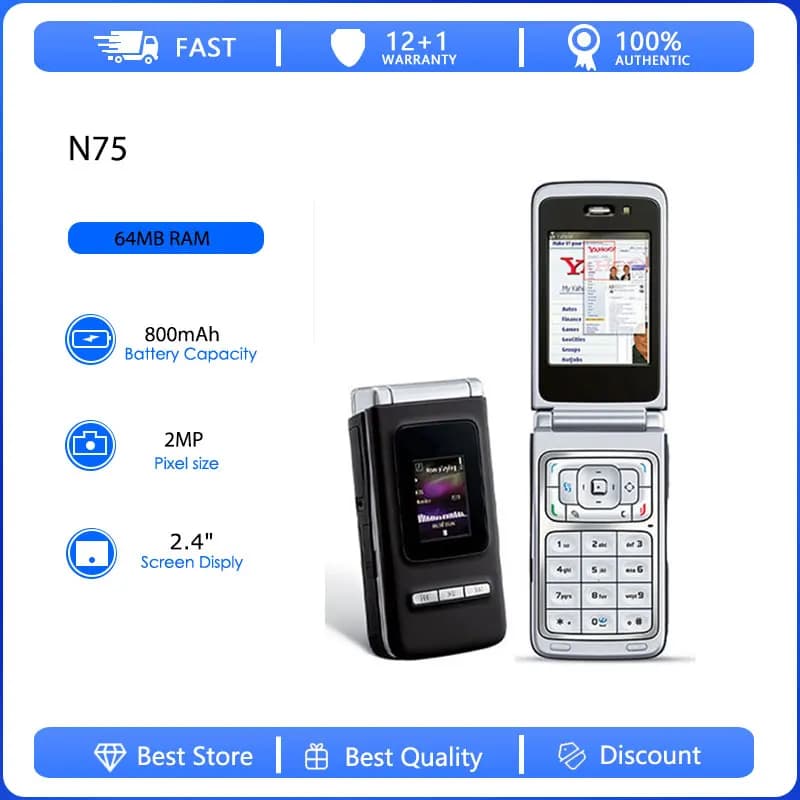 Refurbished Original N75 3G Single Sim Unlocked GSM 900/1800 Mobile Phone Russian Arabic Hebrew Keyboard Made in Finland