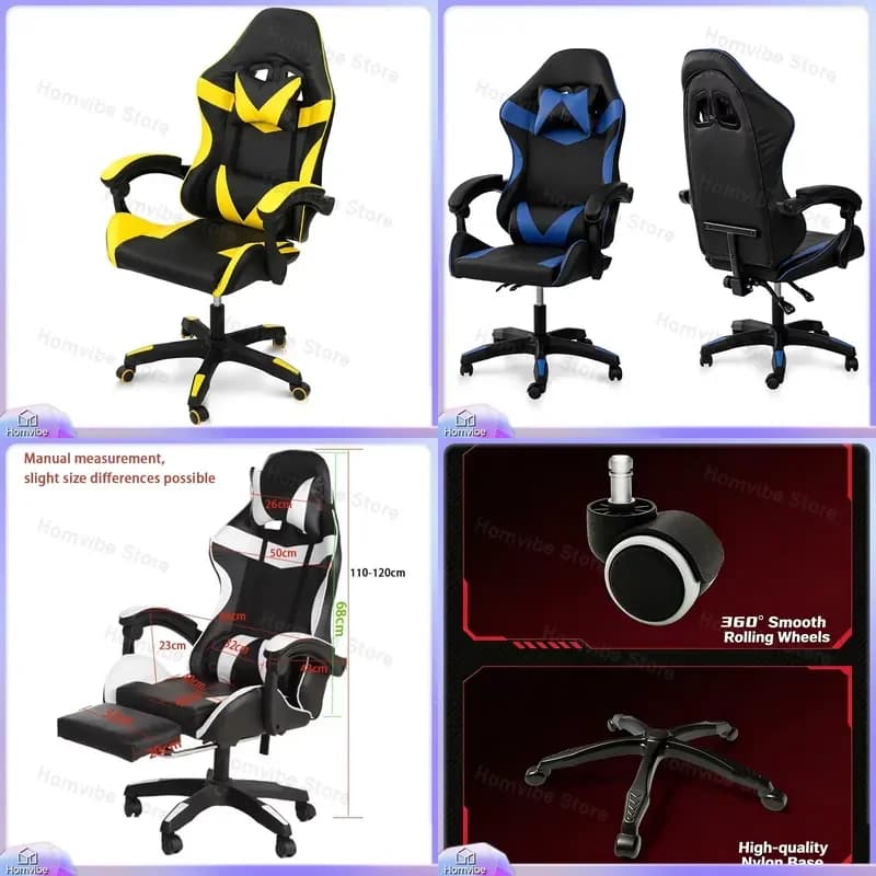 Ergonomic Gaming Chair with Footrest Height Adjustable Racing Style Computer Chair for Gamers Office Desk Chair with Lumbar