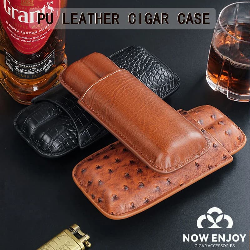 NOW ENJOY 2026 Hot Sale Luxury Cigar Case Cigar Humidor Holds 2 Cigars PU Leather Travel Case Smoking Accessories Men's Gift