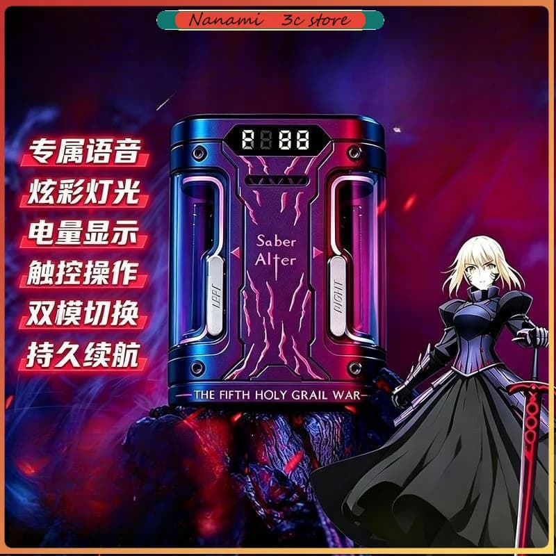Fate Stay Night Saber Alter TWS Wireless Earbuds RGB Light Dual Mode Gaming Bluetooth Earphones Half‑in‑Ear Earbud For Fate Gift