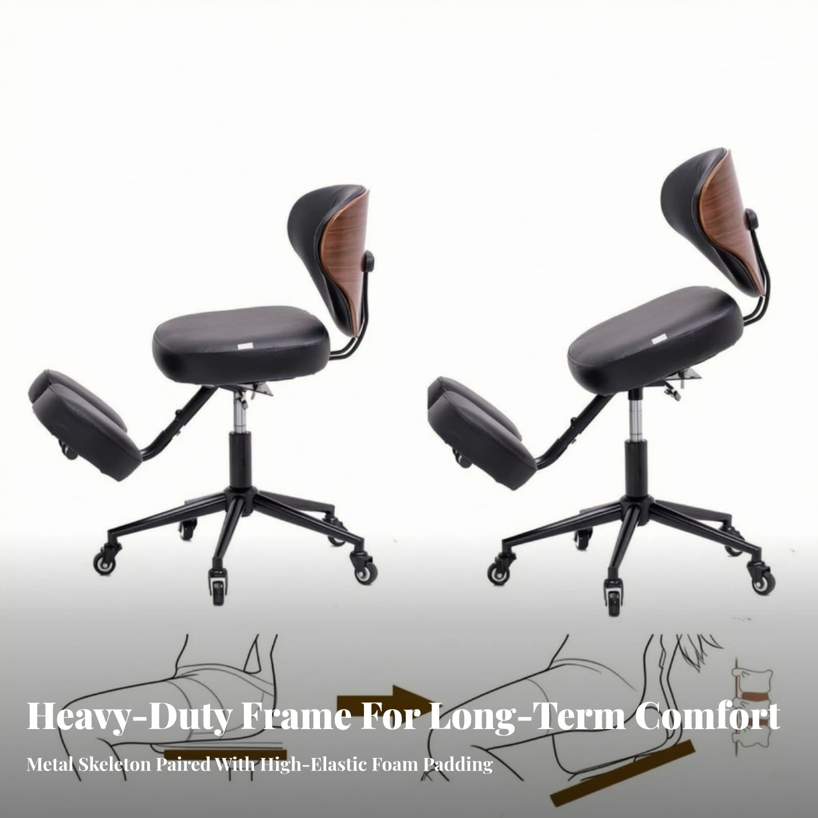 Ergonomic Kneeling Chair Wheeled Kneeling Chair with Backrest Seat Comfortable Stable for Office Workers, Desk Work