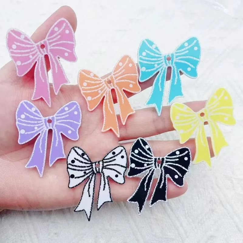 10pcs trendy new multi-color acrylic printed bow bag pendant, mobile phone chain, keychain, car accessories, clothing accessorie