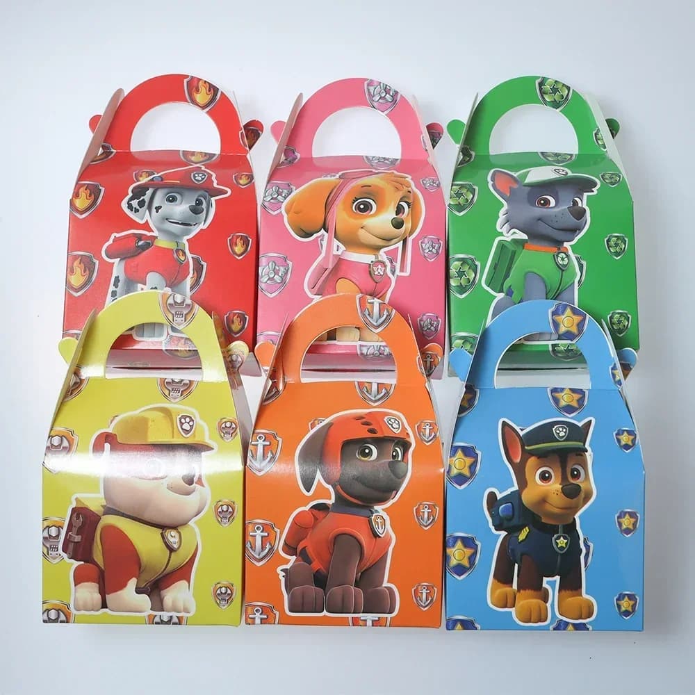 Paw Patrol Bag 6pcs Birthday Bags Candy Box Party Favors Cartoon Dog Skye Disposable Paper Box Boys Girls Baby Shower Supplies