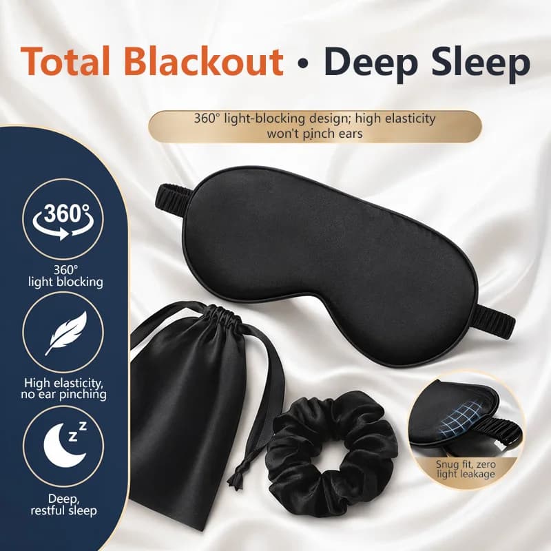 Silk Eye Mask 3Pcs Set Light Blocking No Pressure Sleeping Eye Cover Hair Protection Scrunchie Portable Storage Bag For Travel
