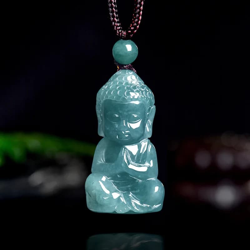 Natural Real Emerald Jade Blue Water Baby Buddha Pendant Necklace Carved Jadeite Jewelry Amulet Gifts for Women Men Certificate