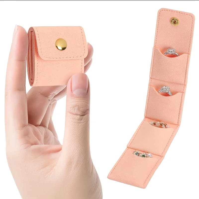 4-Compartment Foldable Multi-Functional Travel Jewelry Organizer Pouch Portable Multi-Compartment Storage Snap Button Secure