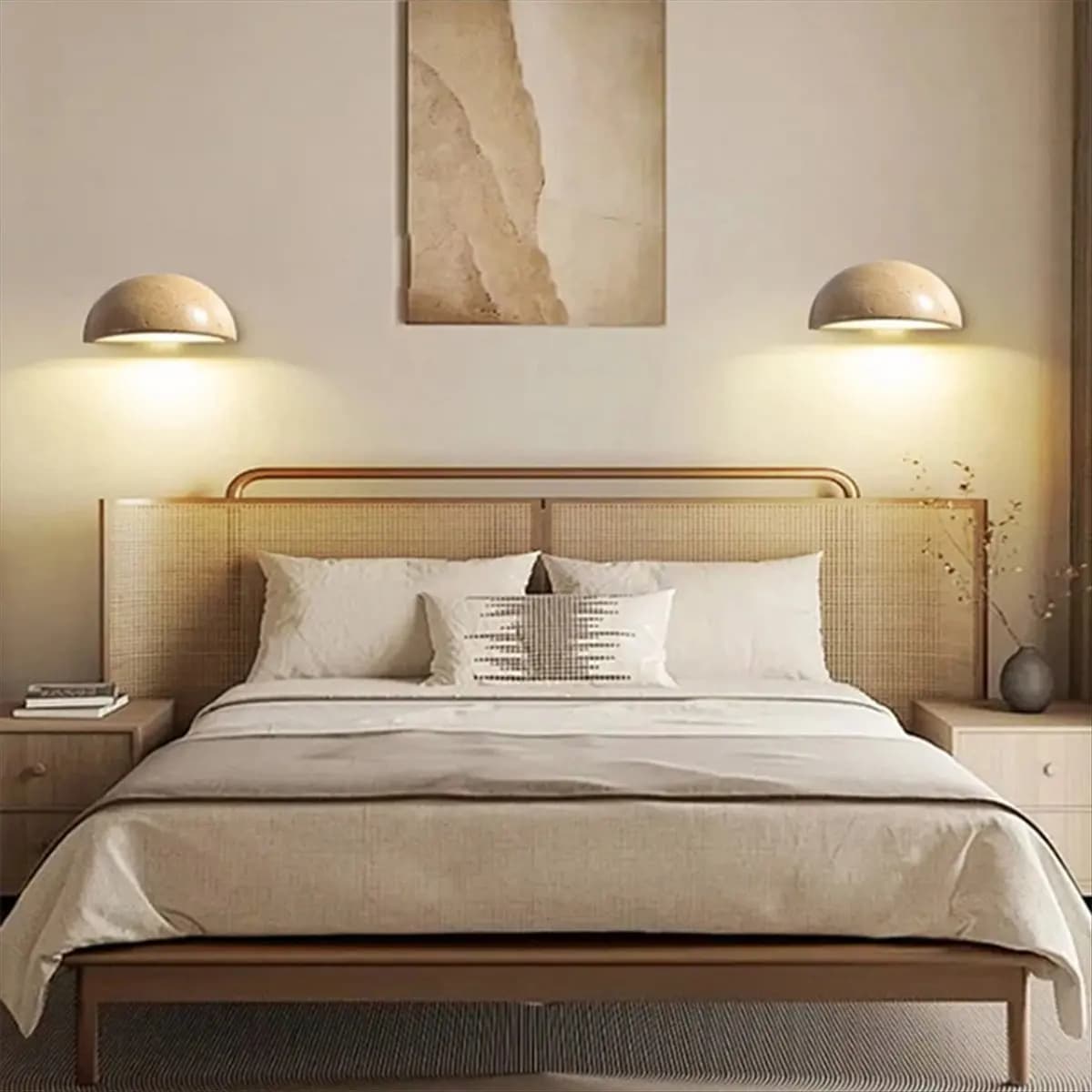 【~ New FDDT】Half Circle Natural Stone LED Wall Light Retro Bedroom Bedside Lamp Corridor Background Wall Light