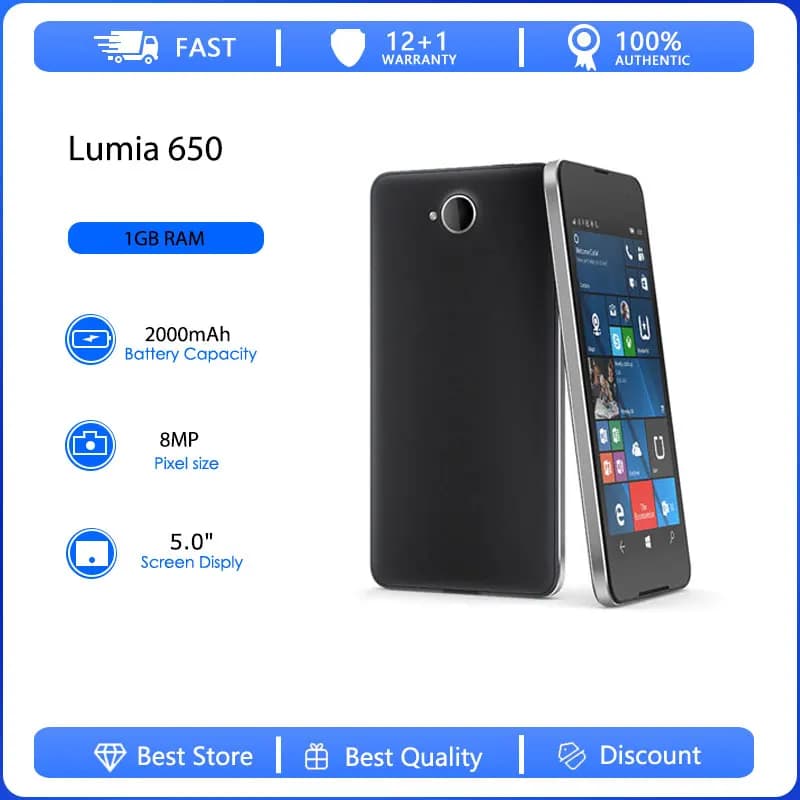 Refurbished Original Lumia 650 2G Unlocked GSM 900/1800 Mobile Phone 8MP Bluetooth 2000mAh Made in Finland