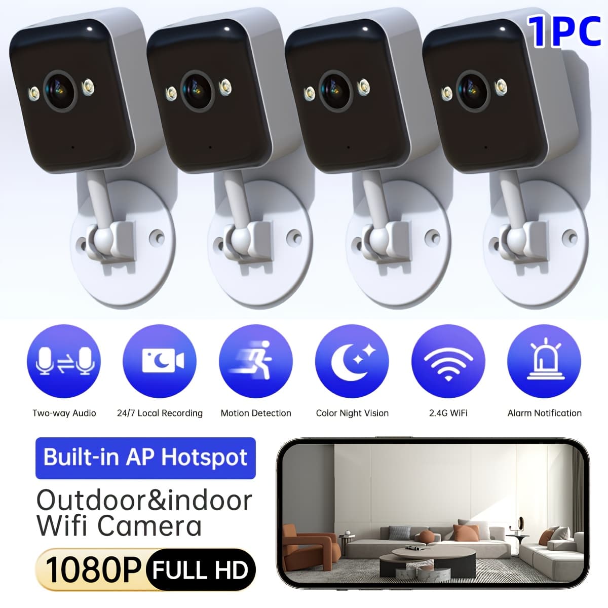 USB-Powered 2.4GHz WiFi Security Camera