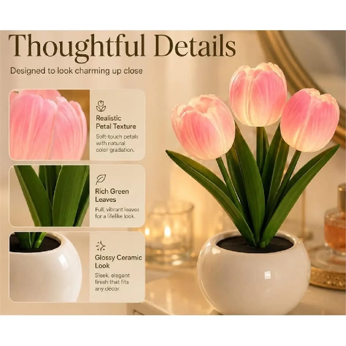 【~ New FDDT】LED Tulip Nightlight Dormitory Bedhead Decoration Sleep Light Simulated Flower Atmosphere Light,Bedside Night Light